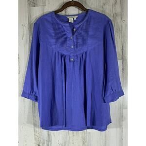 Sandro Sportswear Popover Top Medium Cornflower Blue Linen Blend Pin-tuck Pleats